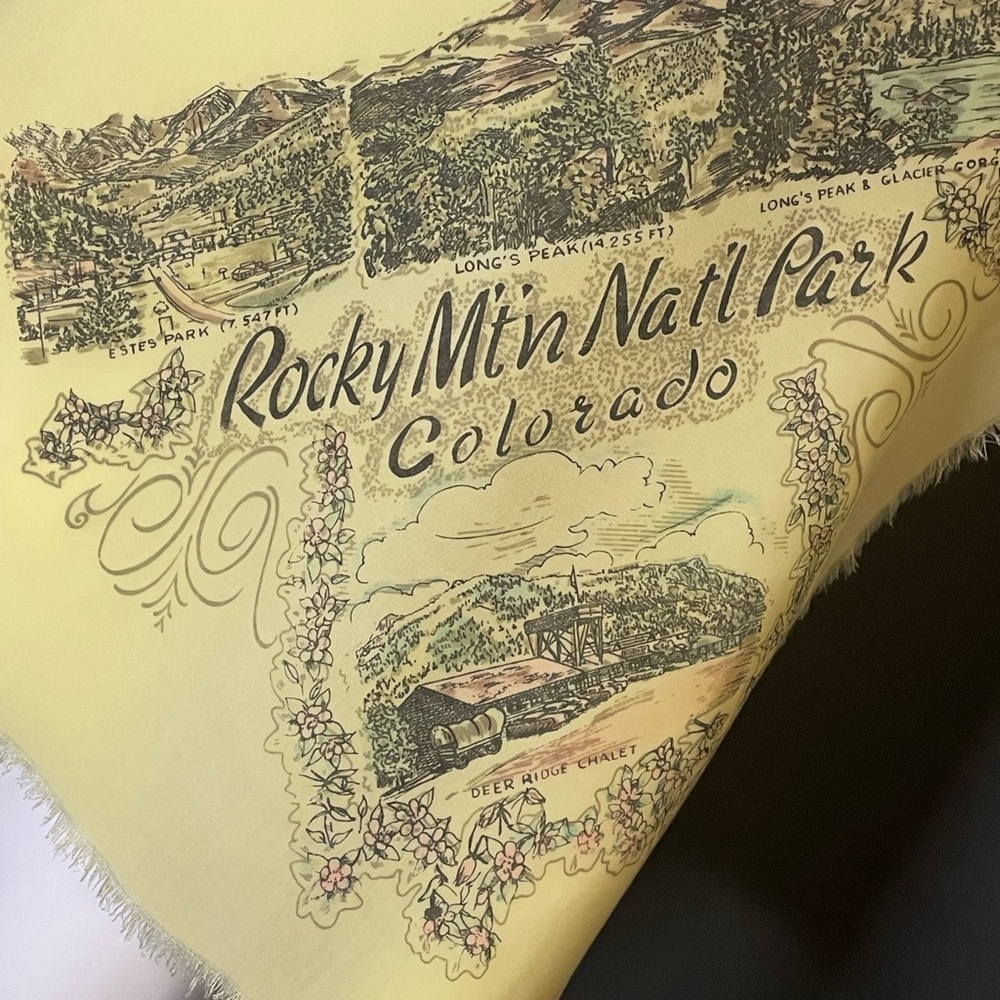 Vintage Rocky Mountain Park Souvenir Cotton Scarf 26 In Excellent Condition - Picture 7 of 9